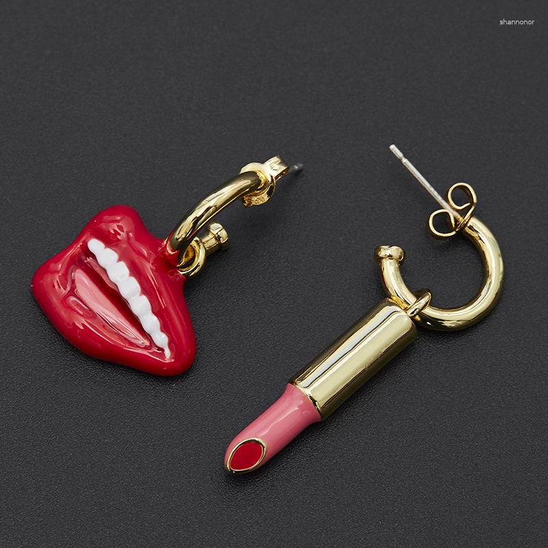 

Stud Earrings Fashion Creative Enamel Glaze Lipstick Asymmetrical For Lips