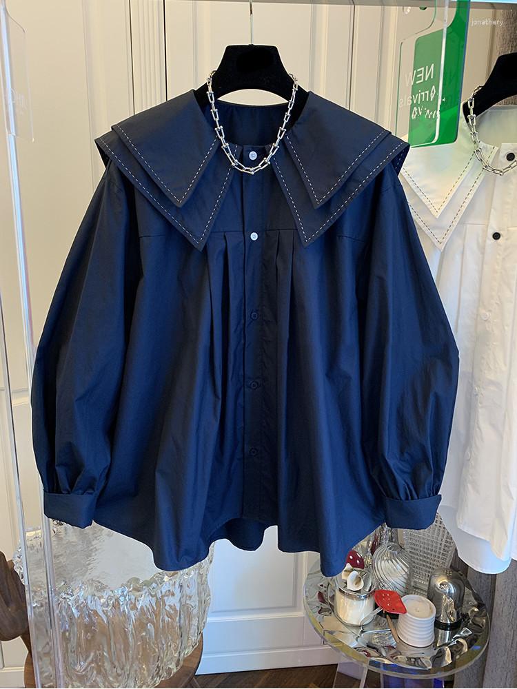 

Women' Blouses Loose Solid Lantern Sleeved Women Shirts Vintage 2023 Turn-Down Collar Female Outwear Coats Tops, White