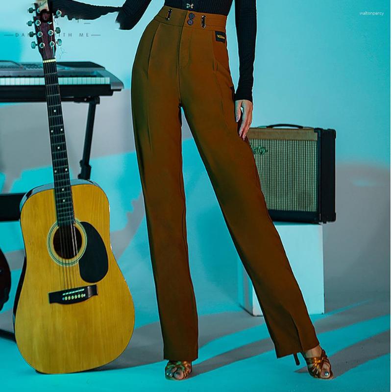 

Stage Wear Latin Dance Pants For Women Female High Waist Metal Design Peformance Dancewear Ballroom Trousers W22D188, 001