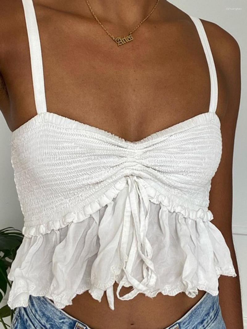 

Women' Tanks Women Y2K Lace Patchwork Tank Top Sexy V Neck Sleeveless Backless Ruffle Crop Summer Going Out Mini Vest E Girl Streetwear, White