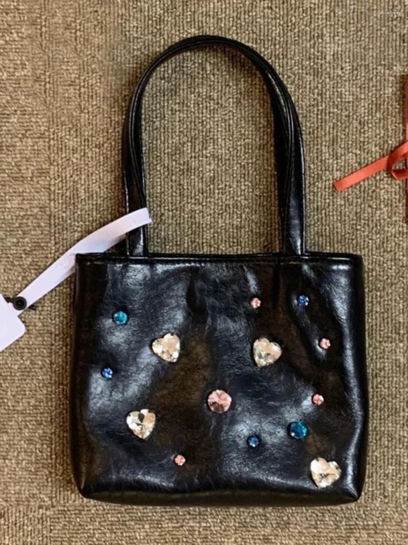 

Evening Bags JIAERDI Beading Y2k Hand Bag Women 2023 Heart Rhinestone Pu Leather Handle Shoulder Ladies Fairycore Mini Tote Chic, Black