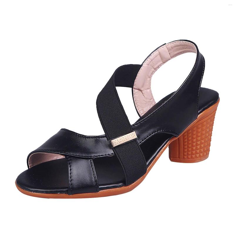 

Sandals Large Women's Fish Mouth PU Shoes Sleeve Fashion Medium Heels Mom Women Summer Trendy For, Black