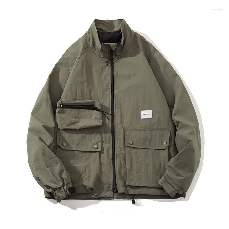 

Men's Jackets Spring And Autumn Men's Loose Standing Neck Charge Coat Trend Casual Long Sleeved Jacket Retro Workwear, Black