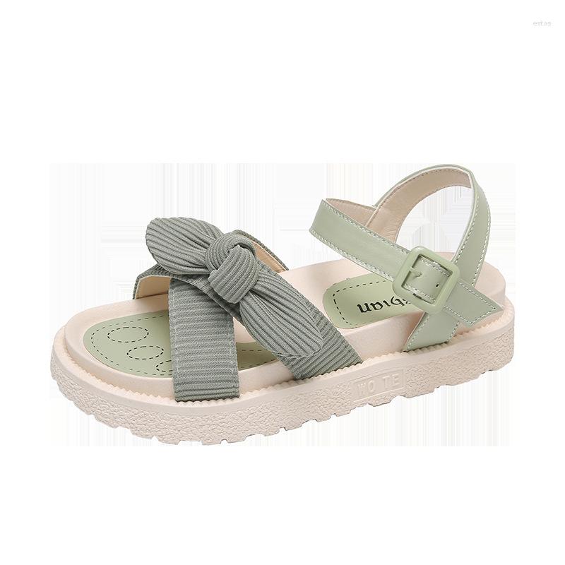 

Sandals 2023 Fairy Style For Women Dress Flat Thick Platform Beach Gladiator With Bow-Knot Buckle Strap Sandal, Green