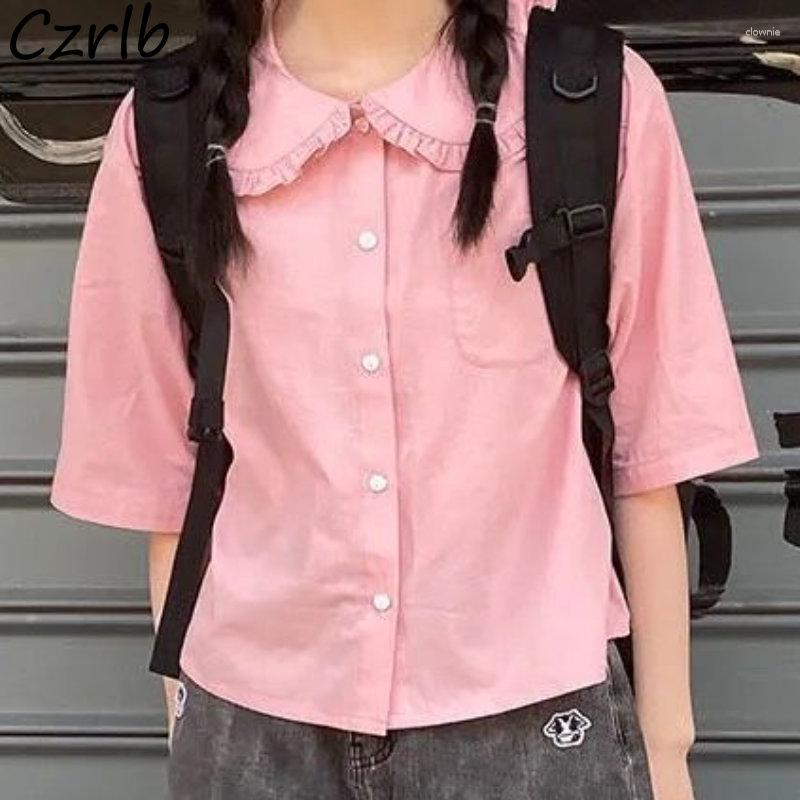 

Women' Blouses Peter Pan Collar Shirts Women Loose Simple Lovely Aesthetic Streetwear Fashion Summer Vintage Casual All-match Japan Style, Pink
