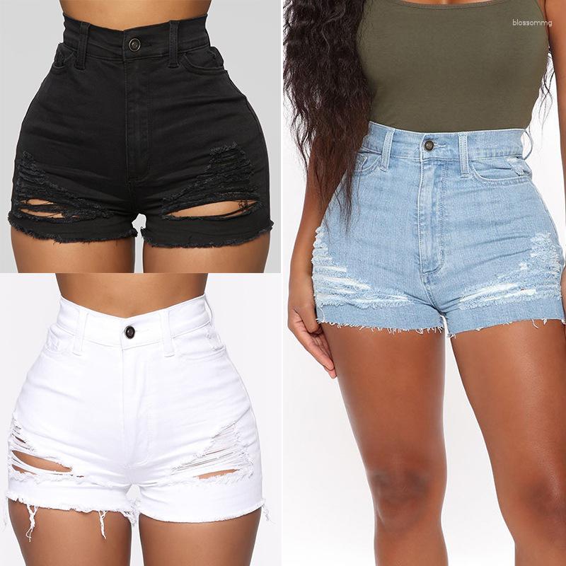 

Women' Shorts 2023 Slim Short Jeans Stretch Denim Women Fashion Casual Hole High Waist Ripped Ladies Streetwear, Black