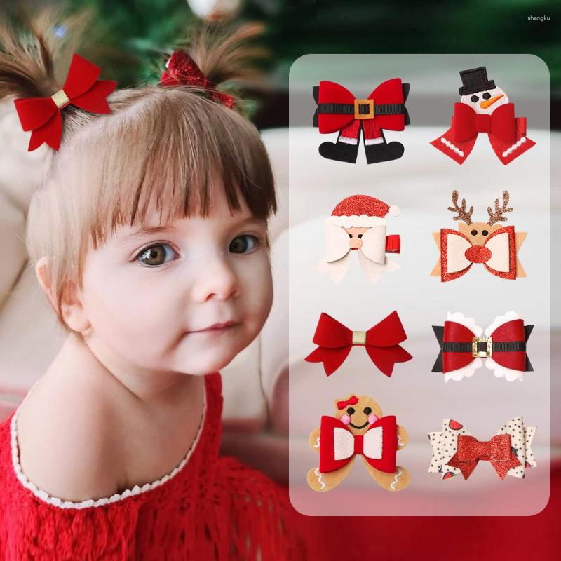 

Hair Accessories 10PC/LOT In Christmas For Girls Kids Socks Hairpin Santa Claus Bows Cartoon Octopus Bowknot Clips, Red bows