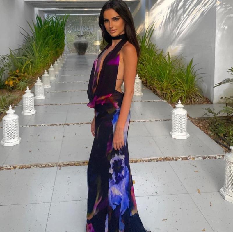 

Casual Dresses Wepbel Sexy Backless Print Halter Dress Black Dinner Party Women Slim Fits High Waist Long Bodycon Maxi, Purple
