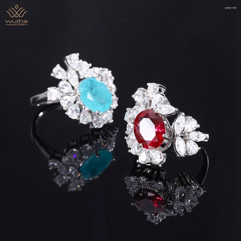 

Cluster Rings WUIHA Luxury 925 Sterling Silver 8 10MM Ruby/Paraiba Sapphire Faceted Gemstone Ring For Women Anniversary Gift Jewelry