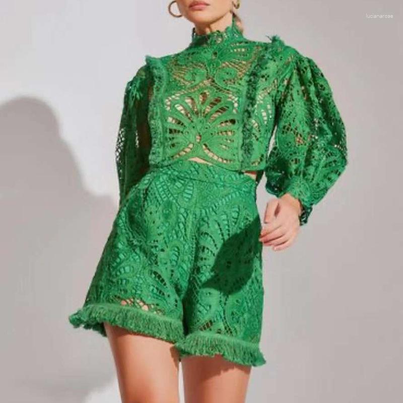 

Women' Tracksuits 2 Pieces /Sets Embroidery Hollow Out Women Pants Suits Sexy Hip Hop Lady Blouse Short Clothes