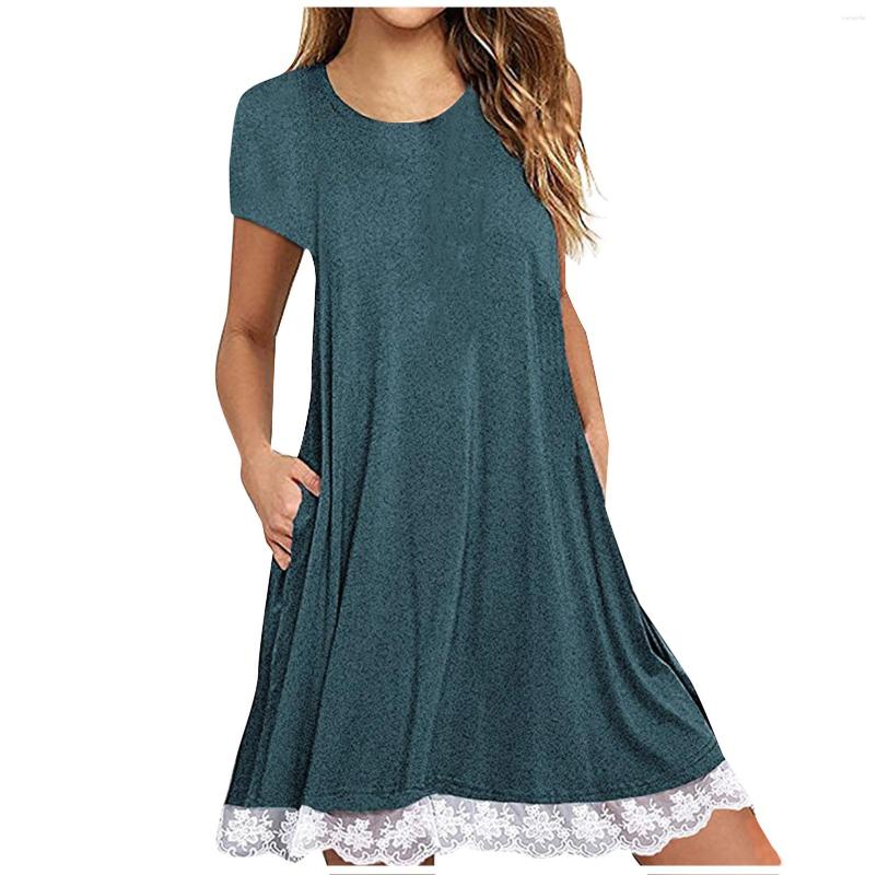 

Casual Dresses Women Puff Short Sleeve Beach Flowy Pleated A-line Mini Dress With Pocket 2023 Summer Elegant Party Evening, Purple