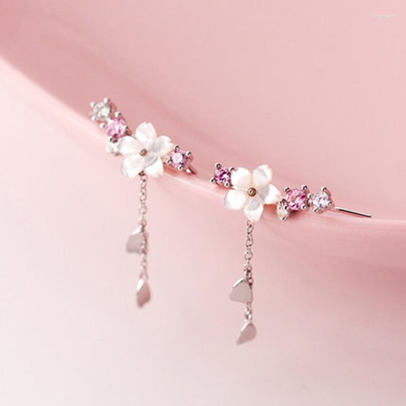 

Stud Earrings 925 Sterling Silver Cherry Blossoms Tassel Charm Piercing Earring For Women Girls Jewelry Pendientes Accessories