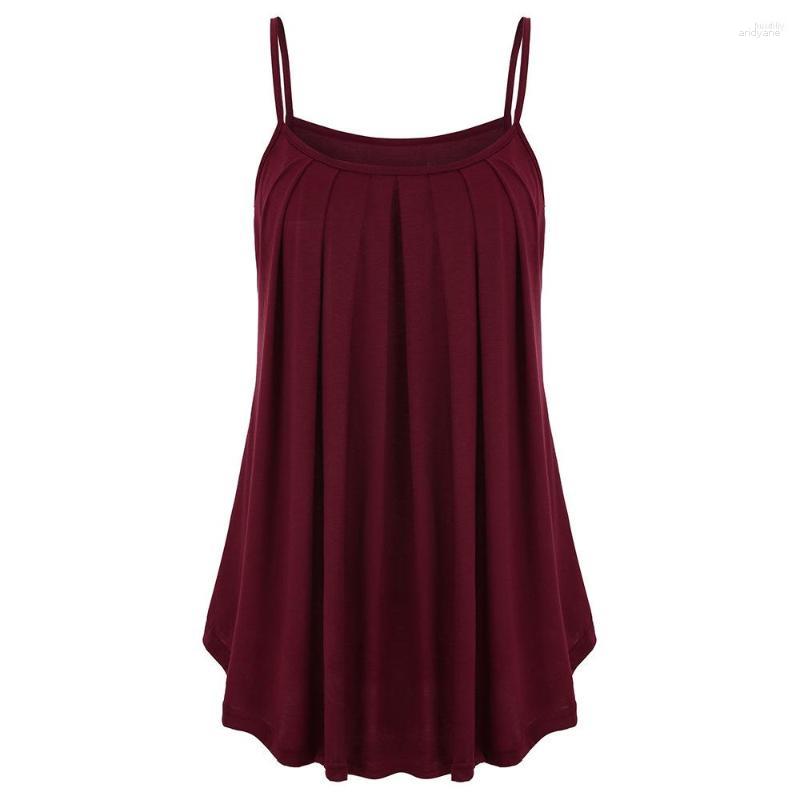 

Women's Tanks Women's The Solid Color Folds And Big Loose Women's Sling Bottoming Top, Burgundy