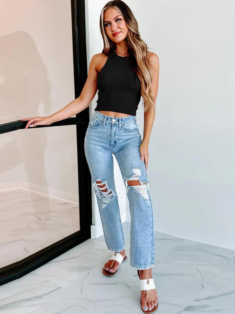 

Women' Tanks Womens Tank 2023 Summer Knitted Tops Solid Colour Round Neck Shirts Casual Sport Off Shoulder Vest Fashion Ladies Streetwear