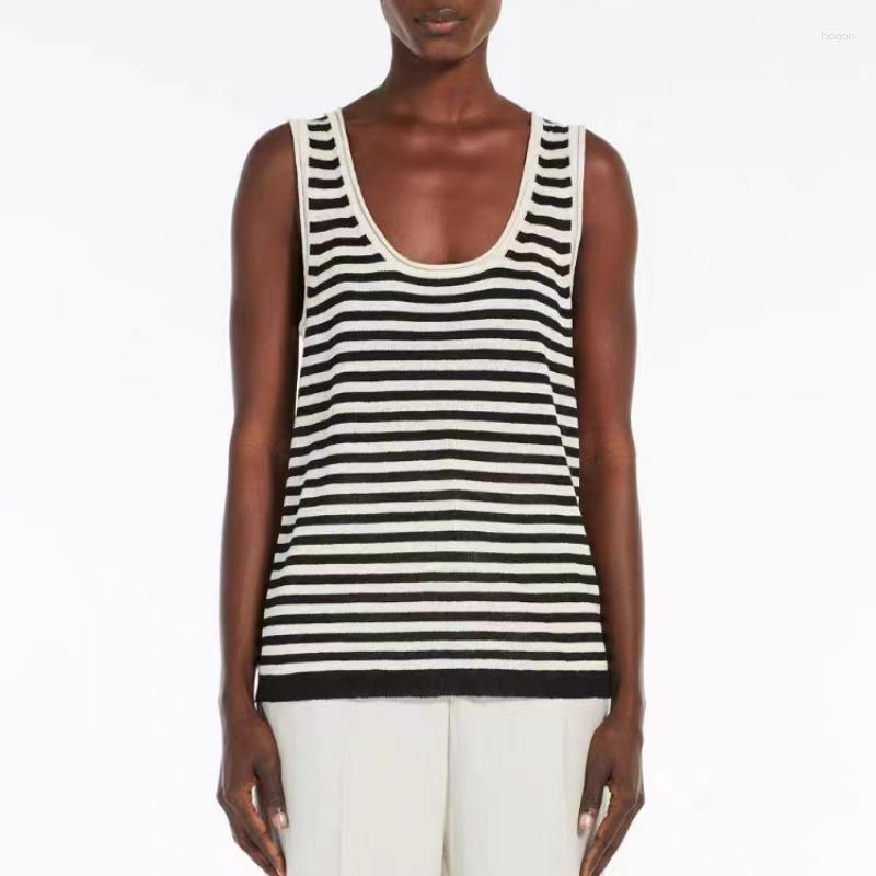 

Women' Tanks 2023 Summer Ladies U-neck Fashion Stripe Thin Section Breathable Sleeveless Knitted Vest, Back white stripes