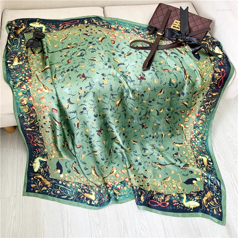 

Scarves 110cm Large Hijab Women Elegant Shawls Wraps Silk Feel High Grade Neck Scarfs Square Shawl Kerchief Fashion Print Scarf