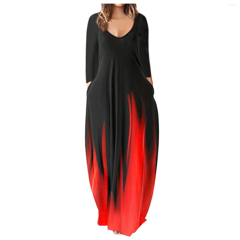 

Party Dresses TMALE Women Long Sleeve Print Maxi Dress Cocktail Beach Sundress Plus Size Loose Streetwear Female Vestidos, Wh