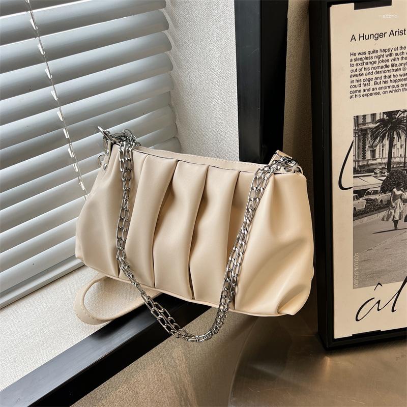 

Evening Bags 2023 Trendy Texture PU Leather Shoulder Bag Women's Daily Simple Crossbody Metal Chain Personality Trend Oval Female, Brown