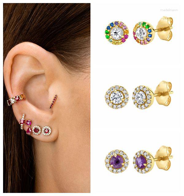 

Stud Earrings 925 Sterling Silver Ear Needle Colorful Round Earring Luxury For Women Fashion Zircon Piercing Small Fine Jewelry