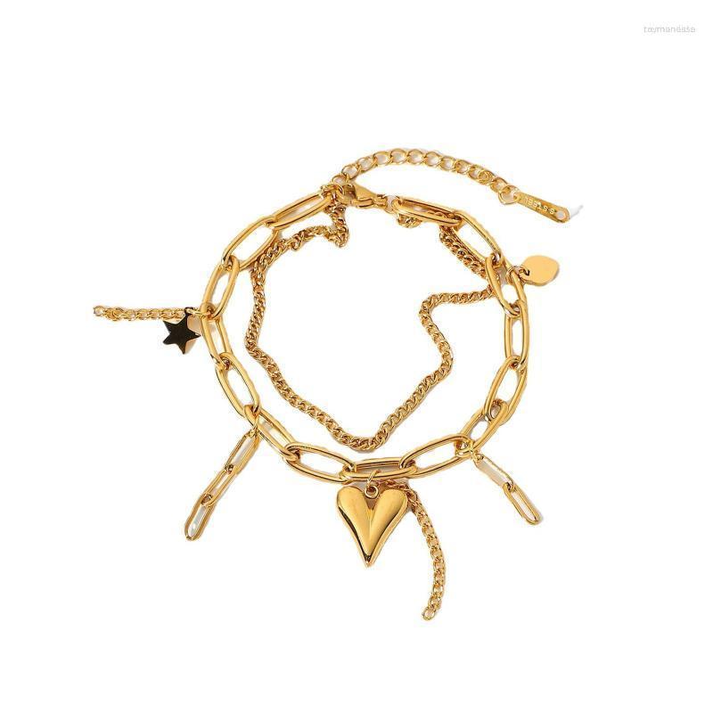 

Link Bracelets Chain Fashion Stainless Steel Gold Color Metal Chains Heart Star Charms Multilayer Women Party Club Jewelry Raym22