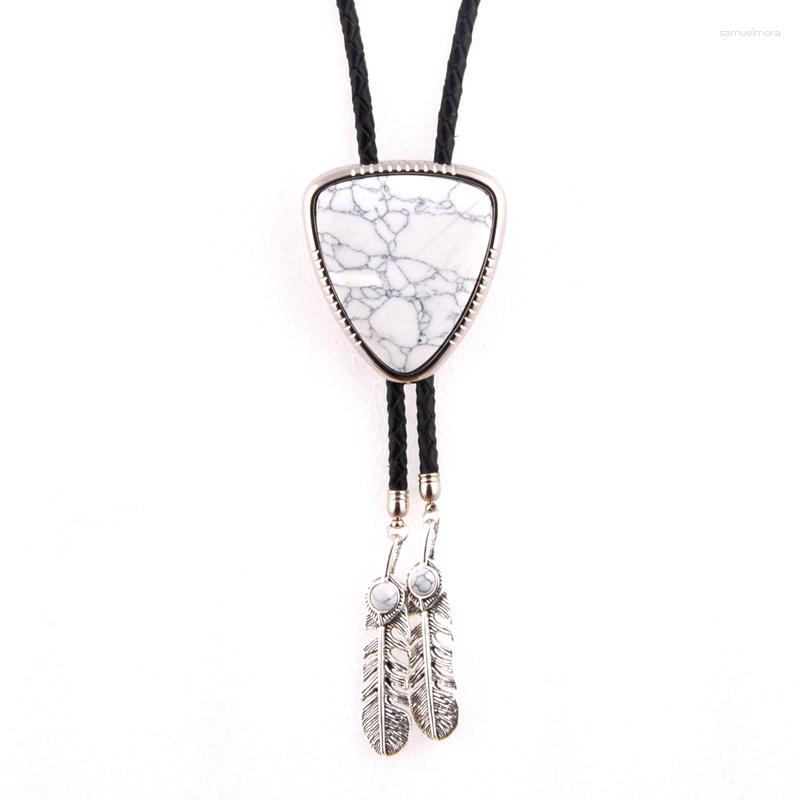 

Bow Ties Triangle Agate Natural Stone BOLO Tie Men's High-end Wedding Accessories Leather Rope 4 100MM