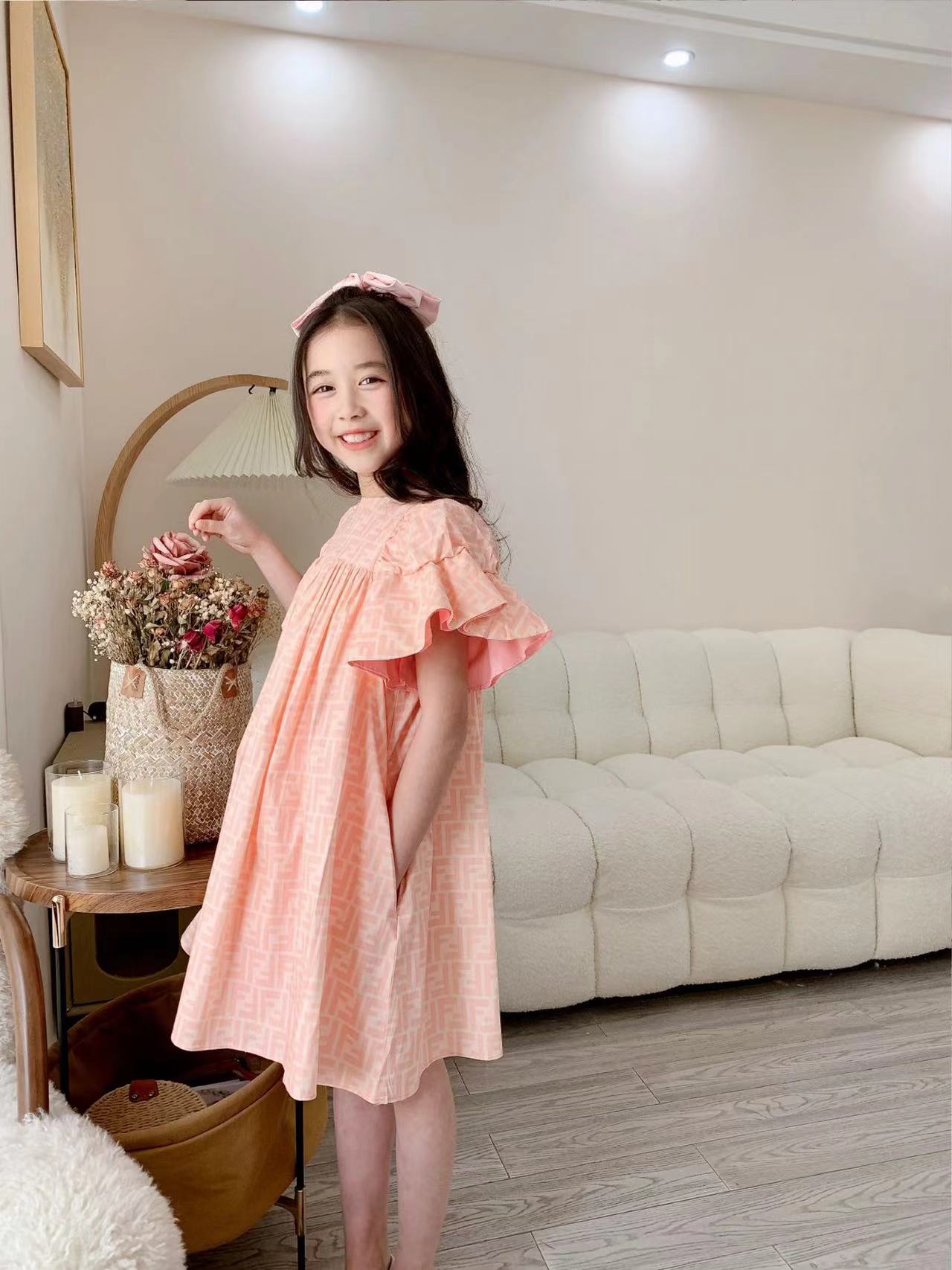 

designer girl flower dress plaid baby girls summer poster dresses for party 110-160 cm cotton material 2023