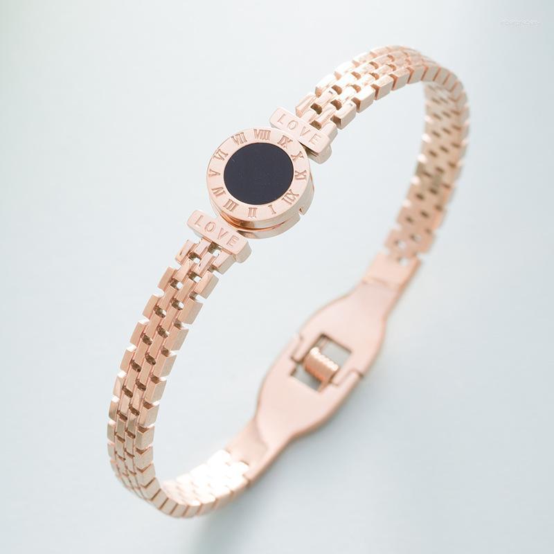 

Bangle European Titanium Steel Roman Pattern Rose Gold For Women Black Round Open J Ewelry Melv22