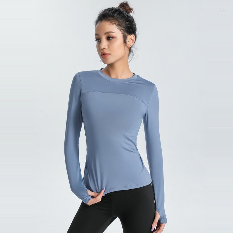

Active Shirts Gym Yoga Wear Long Sleeve Women Autumn Quick-drying Sports Top Tight-fitting Professional Running Training T-shirt, Blue