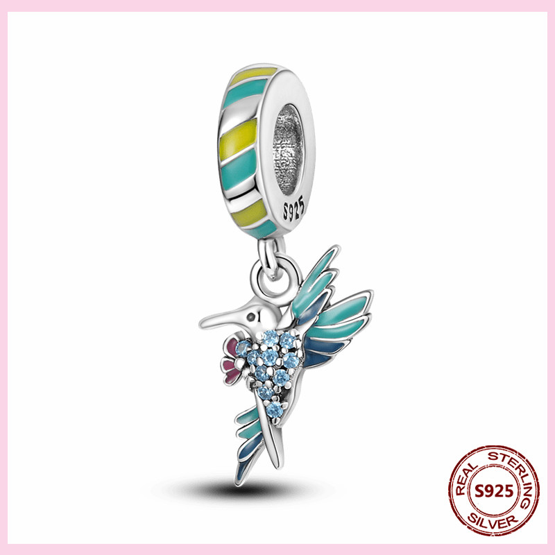 925 Silver Fit Pandora Charm 925 Bracelet Parrot Swallow Bird Charms Primrose Bird charms set Pendant DIY Fine Beads Jewelry