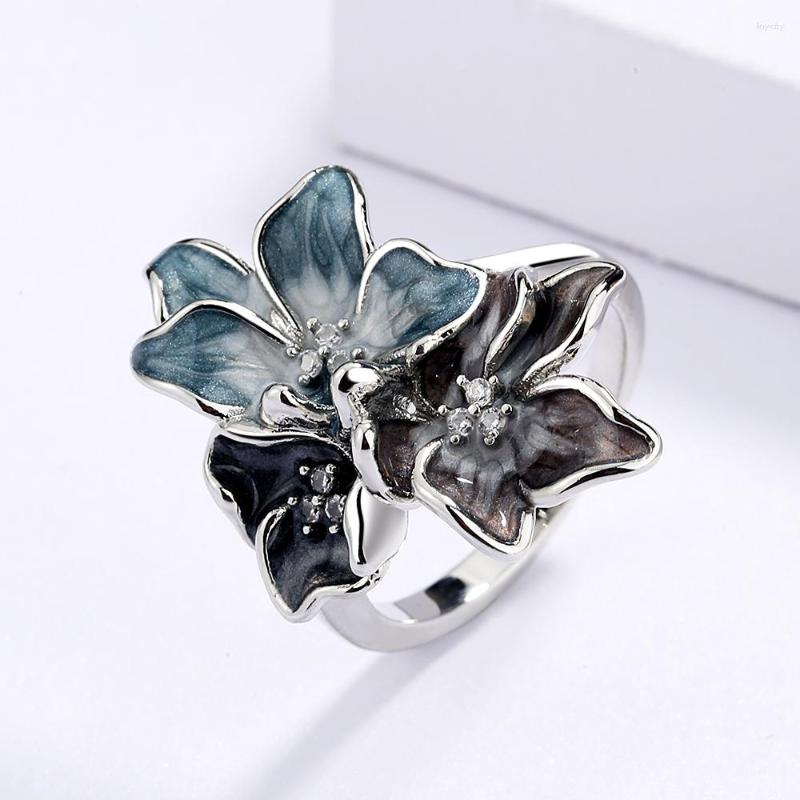 

Cluster Rings 2023 Est Creative Handmade Epoxy Enamel Blue Flower Ring For Ladies Party Birthday Wedding Jewelry Gift
