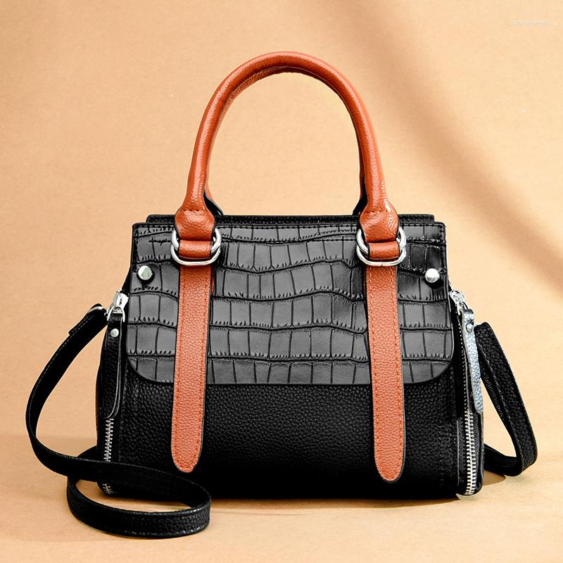 

Evening Bags High Quality Crocodile Leather Handbag Luxury Women Bag Designer Fashion Satchel Tote Lady Shoulder Messenger Female Purse, Black