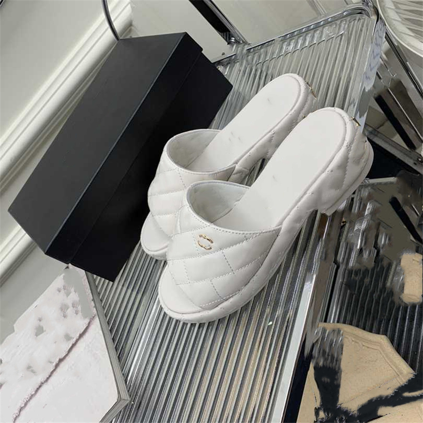 

Fashion Sandals Luxury Design 2023 Channel Women's High Heels Business Work Leather Canvas Casual Student Sandals 06-03