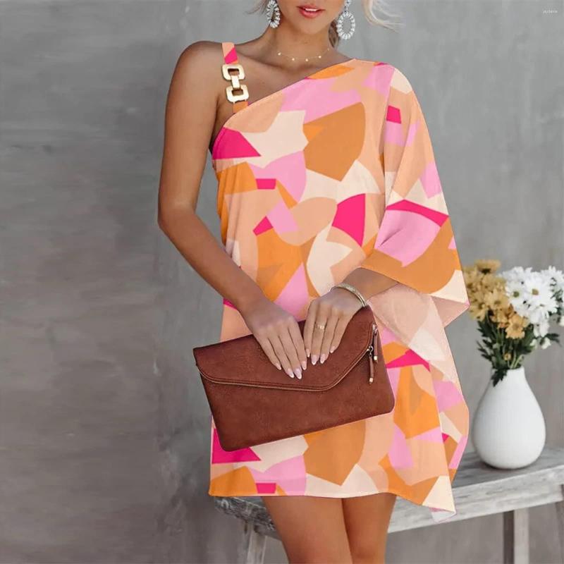 

Casual Dresses 2023 Summer Fashion Women Print Sexy Slant Neck Off Shoulder Mini Boho Dress For High Street Style Female Clothing, Green