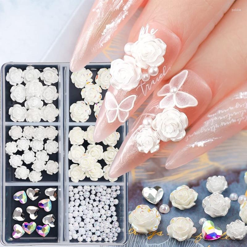 

Nail Art Decorations AB Rose Flower Heart Rhinestones Pearls Clay Stickers