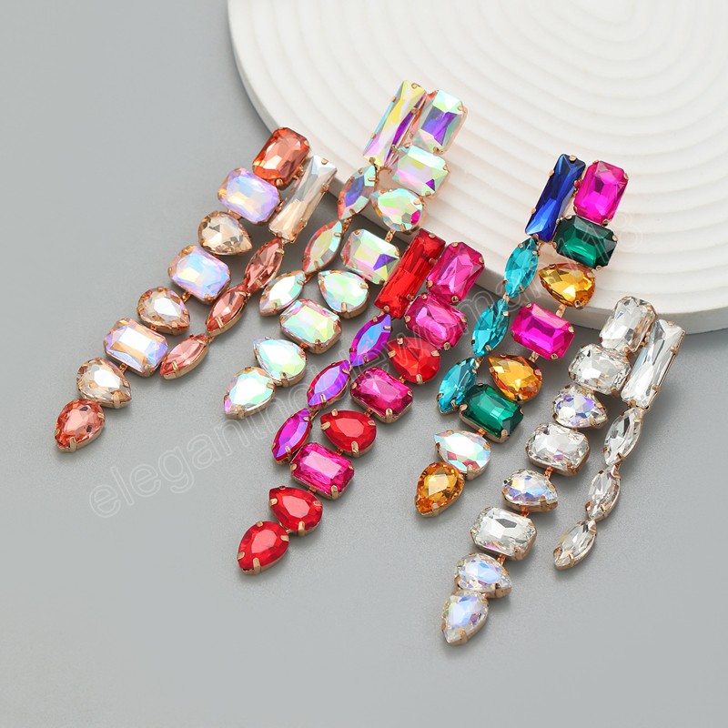 

Trend Metal Glass Geometry Rhinestone Dangle Earrings Bridal Wedding Banquet Jewelry Women's Charm Accessories Gift