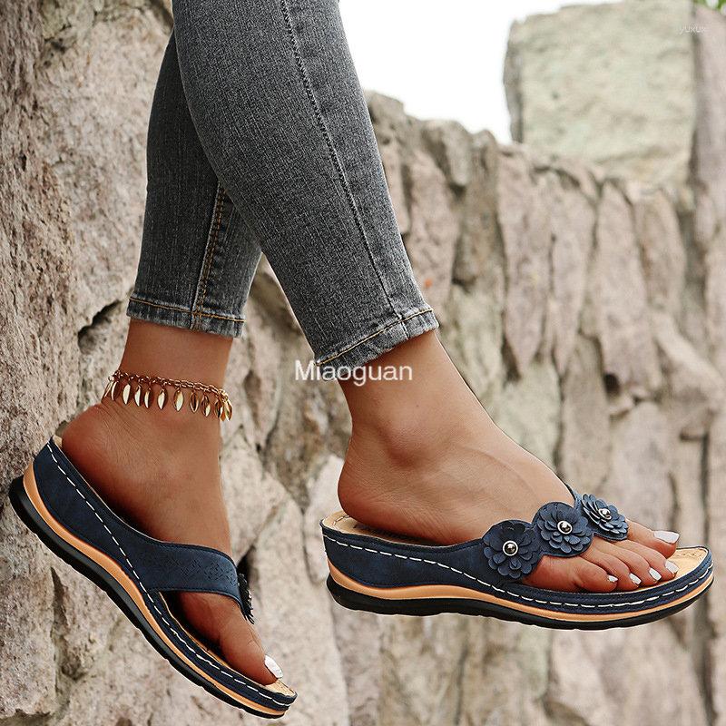

Slippers Large Size 43 Woman Summer Flower Women Vintage Flip Flop Ladies Wedges Comfortable Casual Shoes Beach Designer Sandals, Brown