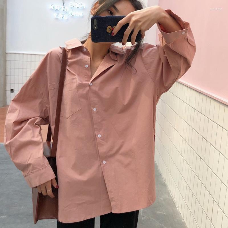 

Women' Blouses Women Oversize Shirts 2023 Design Pocket Single Button Solid Blouse Casual Loose Vintage Shirt Blusas Drop, Pink