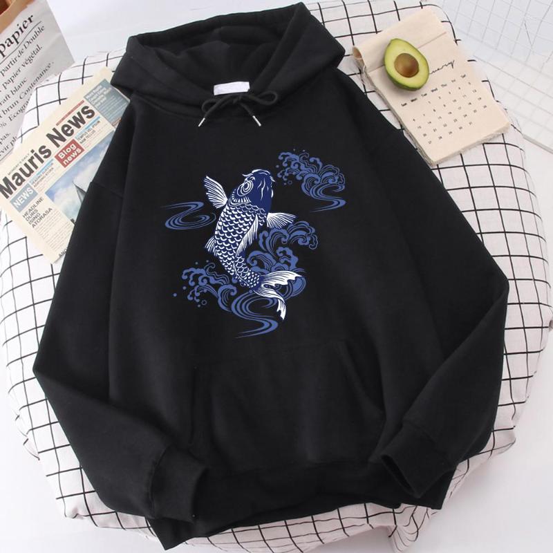 

Men' Hoodies Cyprinus Carpio Haematopterus Koi Hoodie Men Harajuku Daily Fleece Classic Clothes All-Match Round Neck Tracksuit Men, White
