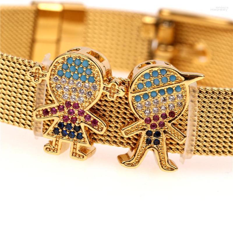 

Bangle Micro Pave Zirconia Little Girl And Boy Kids Connectors Beads Jewelry Stainless Steel Watch Belt CZ Bracelets