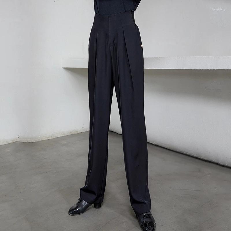 

Stage Wear Latin Dance Pants Men Stretch High Waist Loose Balck Trousers Adult Cha Ballroom Competition Clothes Tango, As shown