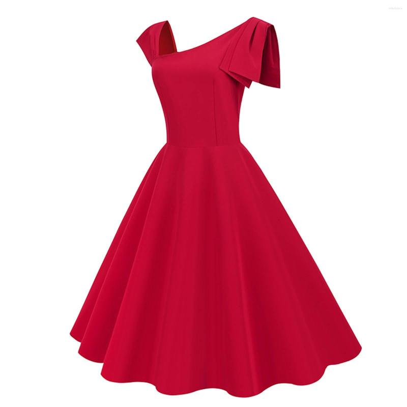 

Casual Dresses Elegant V Neck Solid Color Women High Waist Vintage 50s Tank Dress Sleeveless 2023 Summer Ladies Midi Female Vestidos, Pink
