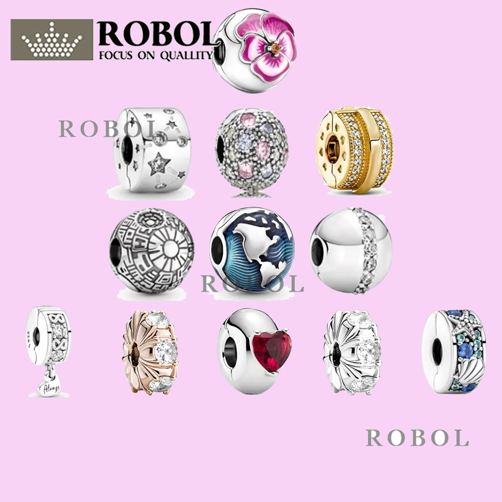 

925 sterling silver charms for jewelry making for pandora beads Round Solitaire Clip wholesale box