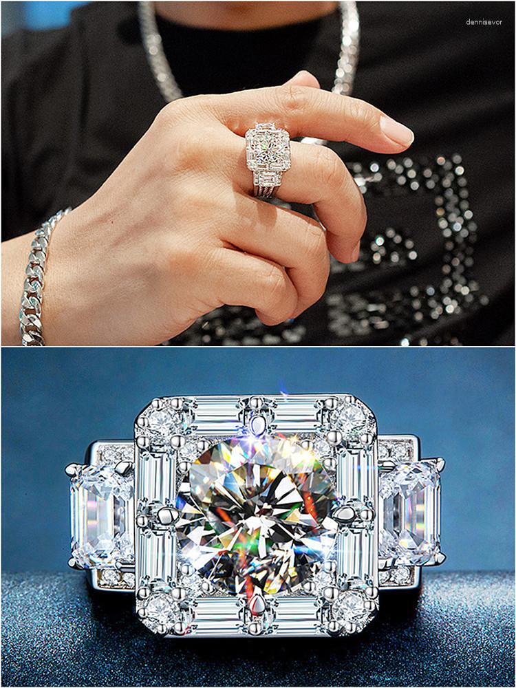 

Cluster Rings 4 S Square Zircon Diamonds Gemstones Moissanite For Men 18k White Gold Silver Color Bague Trendy Jewelry Accessories