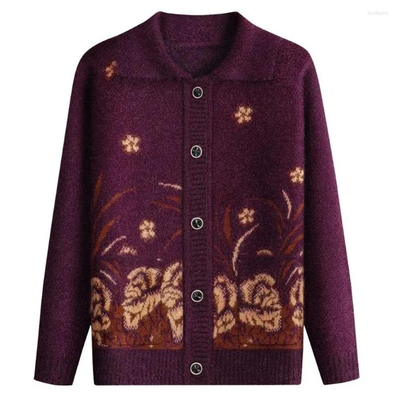

Women's Knits Autumn Winter Women Sweater Print Long-Sleeve Knitted Cardigan Middle-Aged Elderly Mother Clothes Female Outerwear, Red