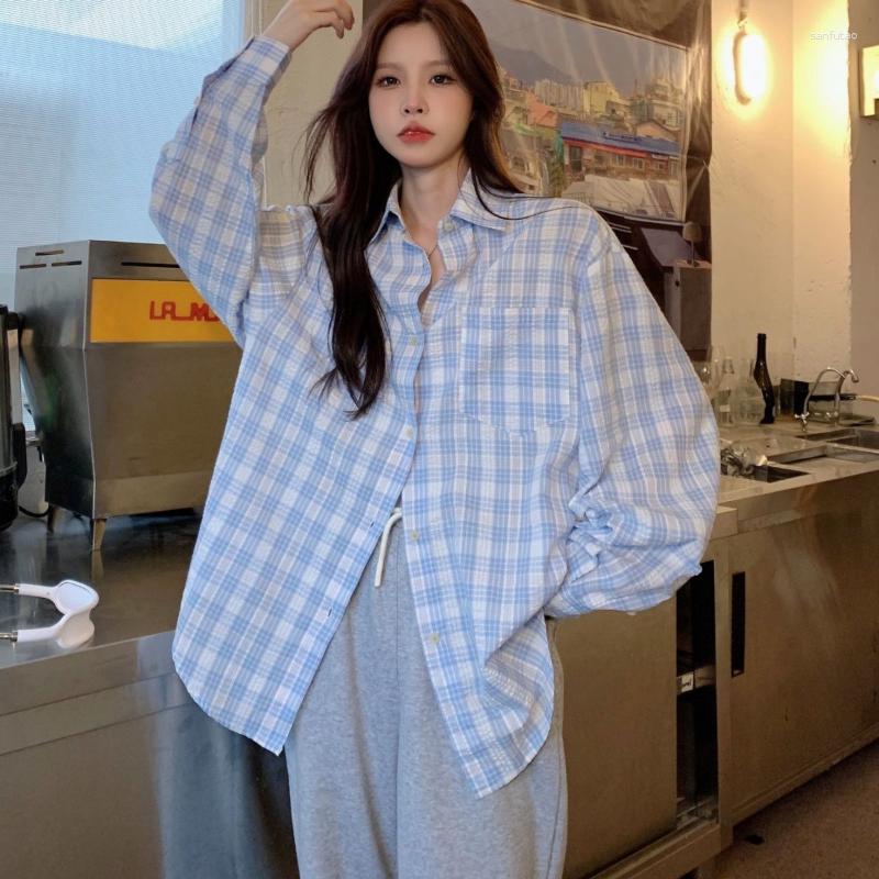 

Women's Blouses DAYIFUN Outerwear Cardigan Shirt Tops Women Sunscreen Spring Summer Checkered Design Sense Long Sleeved Chic, Green