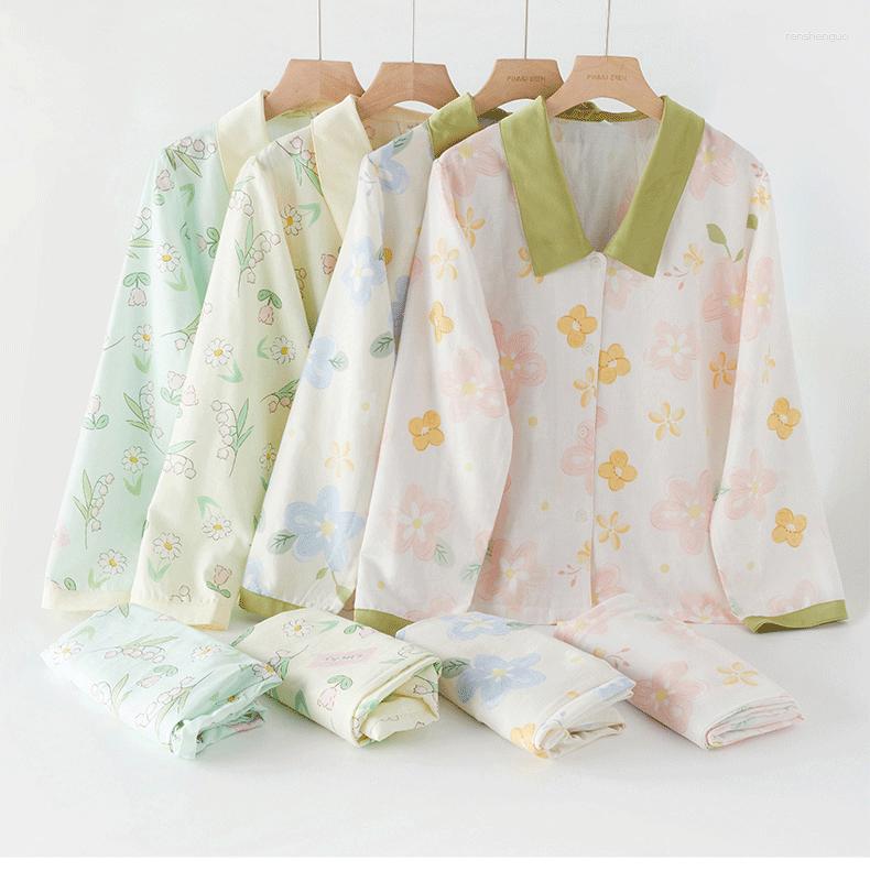 

Women's Sleepwear 2023 Autumn Est Cotton Square-Cut Collar Chimes Printed Four-Color Pajamas Sets Women's Long Sleeve Pyjama Pour Femme