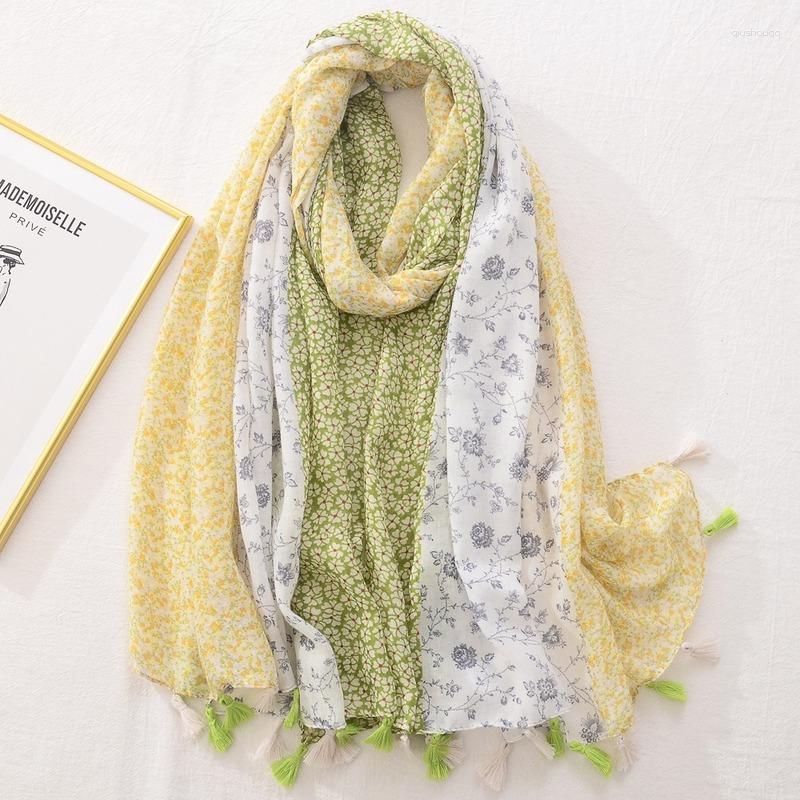 

Scarves Summer Cotton And Linen Scarf Female Ins Wind Hijab Silk Retro Elegant 180 85cm Long Print Beach Shading