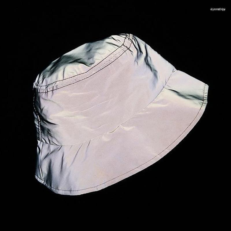 

Berets Reflective Bucket Hat Glow In Dark Hip Hop Dance Party Basin Cap Outdoor Sports Fishing, Grey
