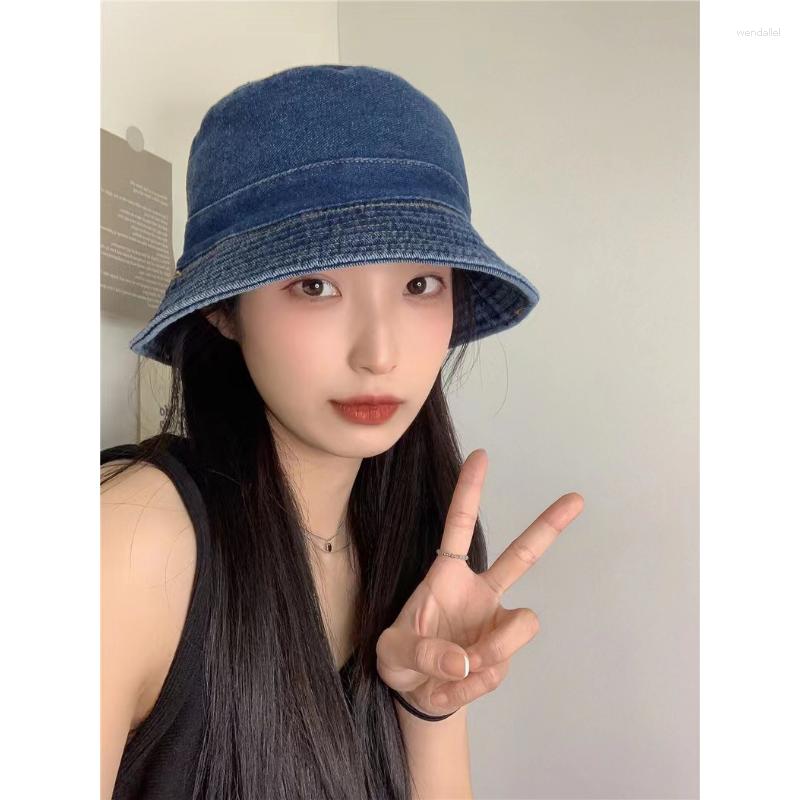 

Berets Fisherman's Hat Women's Washed Denim 2023 Spring And Summer Pot Japanese Versatile Sunscreen Bucket