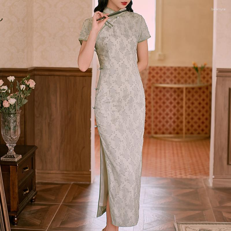 

Ethnic Clothing 2023 Summer Elegant Green Young Girl Long Cheongsam Dress Improved Retro Printed Qipao Women Fashion Prom Evening Dresses